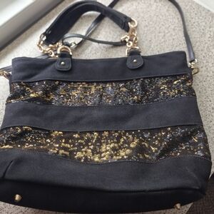 Black Gold Sequin Business Tote Canvas Lge Crossbody Chains Deux Lux